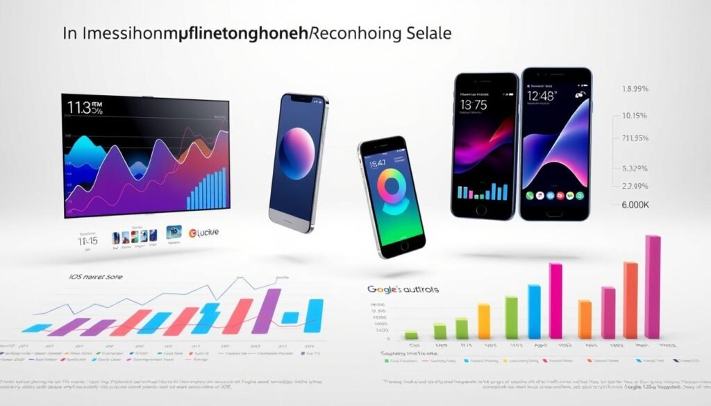 show data on who have the most user, ios or android phones 2025